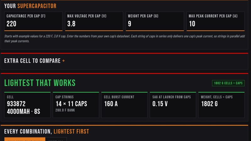 DRAG PACK WEIGHT calculator screenshot